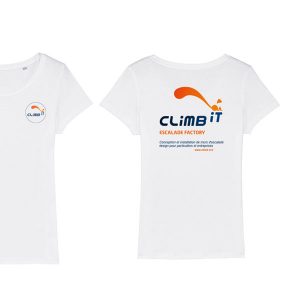 Tshirt-d-escalade-femme-climb-it-escalade-factory-lover-climbit-blanc coton organique