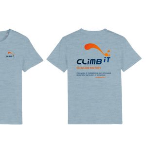 Tshirt-d-escalade-homme-climb-it-escalade-factory-creator-climb-it-bleu cliar chiné-coton-organique