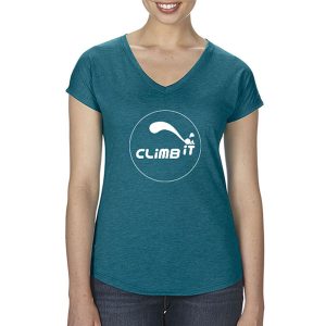 Tshirt-d-escalade-technique-femme-climb-it-escalade-factory-bleu chiné
